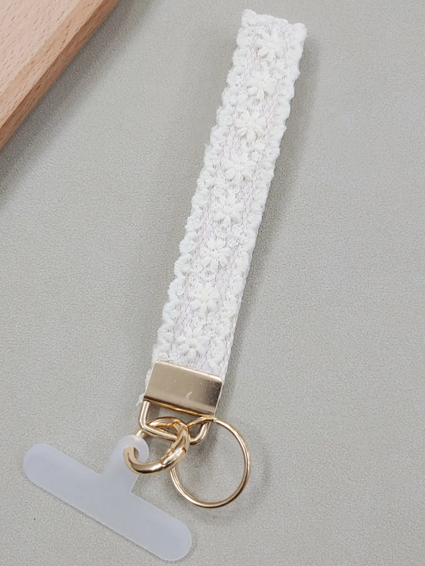Boho Lace Keychain Strap, Handmade Embroidered Fabric Alloy Key Ring, Universal Phone Lanyard Tab for iPhone 16/17 Pro Max, Women's Fashion Accessory Phone Chain Wristlet for smartphones