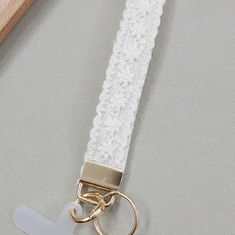 Boho Lace Keychain Strap, Handmade Embroidered Fabric Alloy Key Ring, Universal Phone Lanyard Tab for iPhone 16/17 Pro Max, Women's Fashion Accessory Phone Chain Wristlet, Cell Phone Wristlet for smartphones, Cellphone Accessories