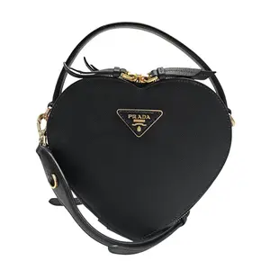 Pre-owned PRADA leather Crossbody Bags Saffiano Odette Heart Crossbody Black