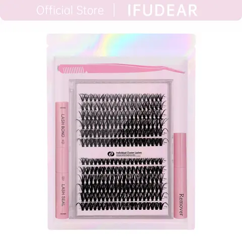 [IFUDEAR Official] DIY Lash Cluster Eyelash Extensions Kit (240Pcs) - 9-17mm 30D & 40D 0.05mm D Curl Fluffy Lash Clusters, Bond, Seal, Tweezers Included, Volume Hybrid Set, Ideal Makeups Gift