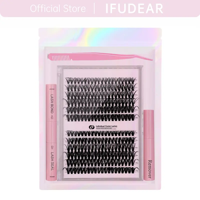 [IFUDEAR Official] DIY Lash Cluster Eyelash Extensions Kit (240Pcs) - 9-17mm 30D & 40D 0.05mm D Curl Fluffy Lash Clusters, Bond, Seal, Tweezers Included, Volume Hybrid Set, Ideal Makeups Gift