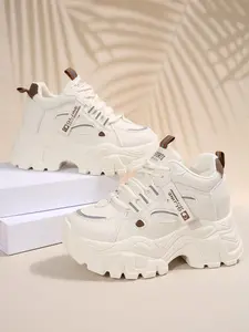 Women's Low Top Sneakers, PU Leather Round Toe Casual Shoes, Hidden Wedge Rubber Sole, Medium Width, All Seasons, Comfortable & Stylish, Sports Shoes