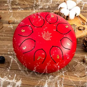 Rain Chime Drum - 8 Note 6 Inch Rain Drum for Outside Garden, with Bag, Music Book, Drumsticks, Mallet Holder and Finger Paddles, Steel Tongue Drum for Gifts Yoga Education (Red)