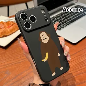Monkey with Banana Pattern Straight Edge Phone Case for iPhone 17 16 Pro Max 15 Plus 14 13 12 11 Air XR E XS Plus Shockproof Full Camera Protection Durable Slim Silicone Cover