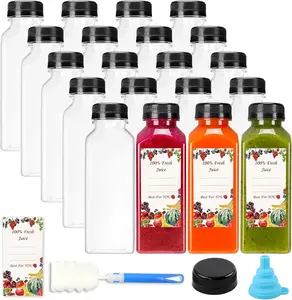 20pcs 12oz Plastic Juice Bottles with Caps, Reusable Juicing Bottles, Clear Drink Containers with Lids for Juicing, Smoothie and Other Beverages