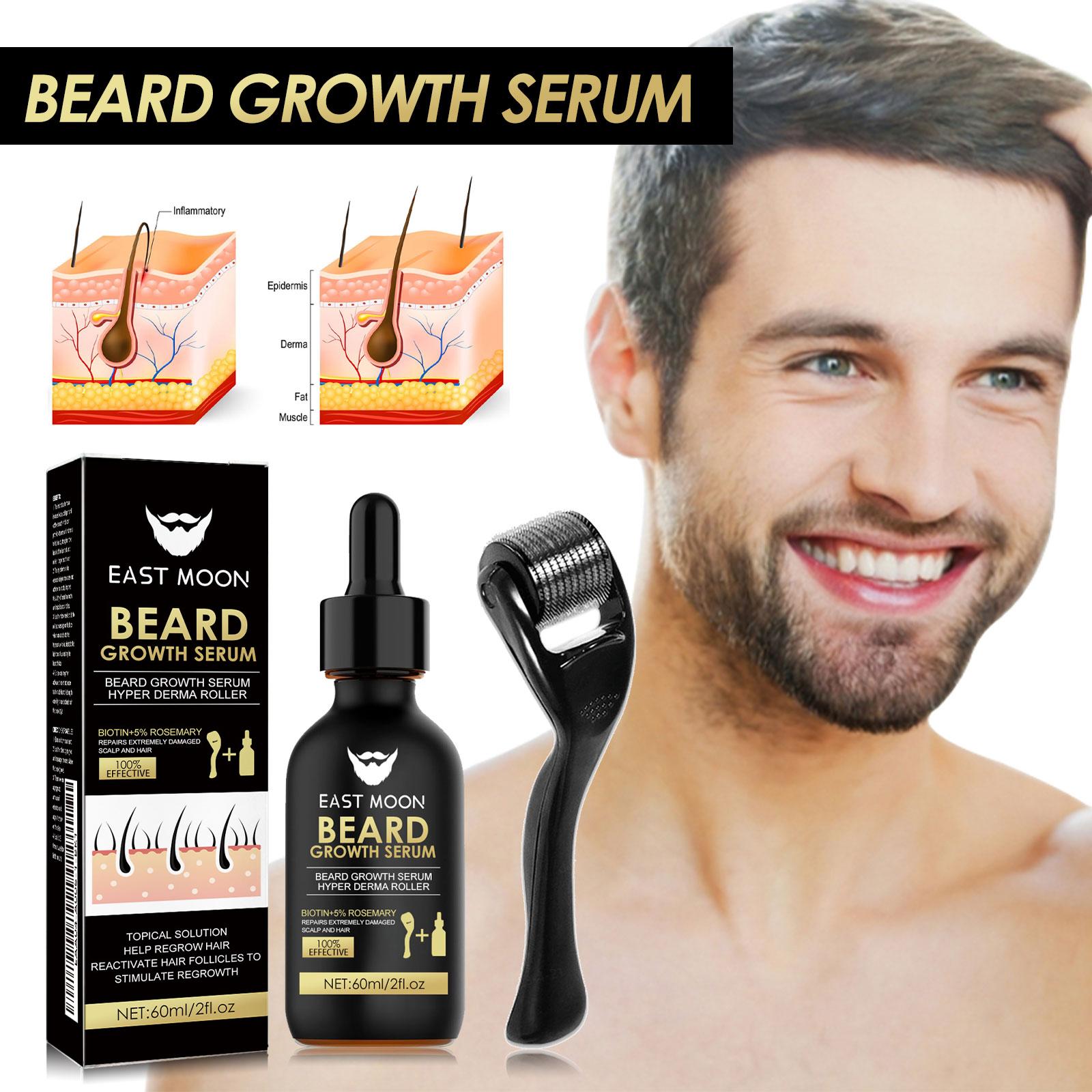 Beard Growth Kit - Serum & Roller Duo for Thicker Facial Hair - Natural Nutrient Oil + 540 Needle Roller - Daily Grooming Essentials for Men,Easy to Use, Perfect Gift for Him