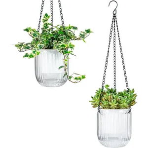 4.5 Inch 2 count Self Watering Hanging Planter Indoor  Pots Drainage Holes, Outdoor Small Hanging Planters Flower Pot Basket, Visible Water Level,  Hanger Home Decor, Gardening