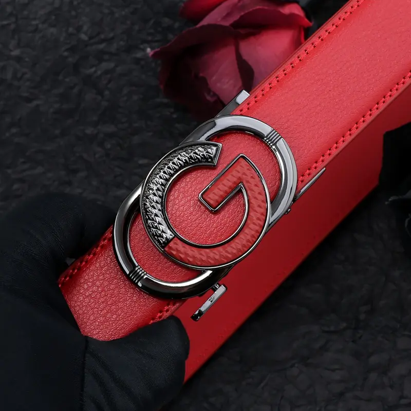 New Business Casual Letter Design Automatic Buckle Men's Leather Belt for All Seasons, Multiple Colors Available, Trendy Exquisite Belt, Fashion Belts