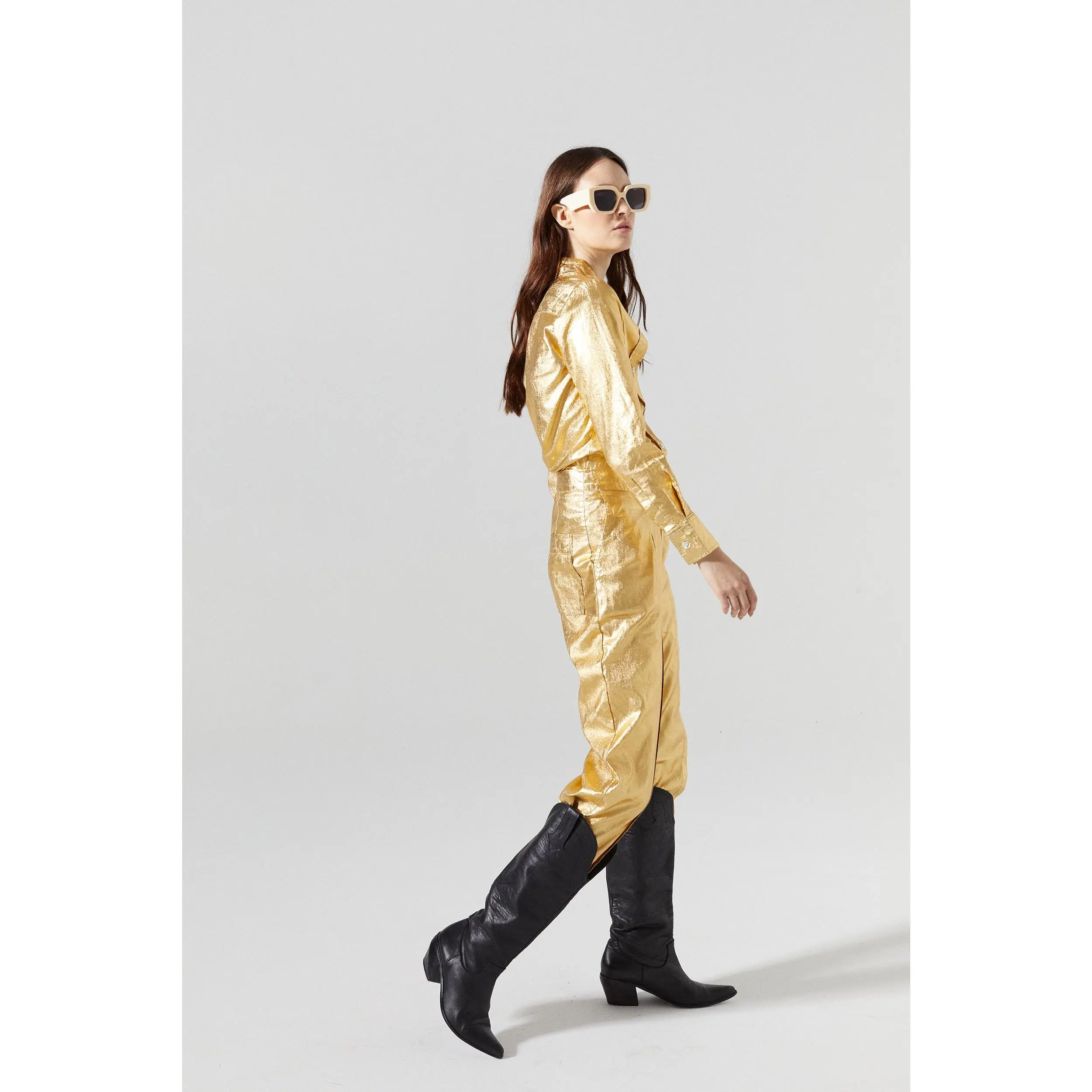 Mercer Metallic Linen Pants - Gold