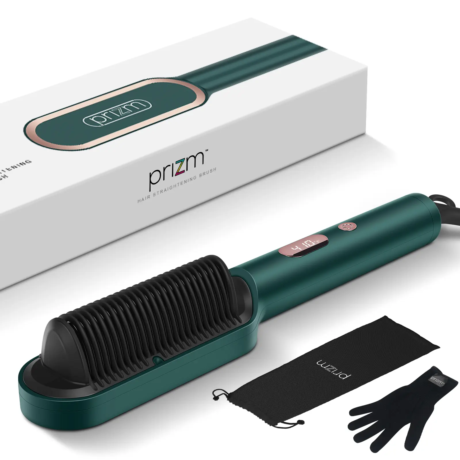 Prizm Hair Straightener Brush, Anti-Scald Straightening Comb with Digital Temp Control & Auto Shut-Off, Ionic Hot Comb for Frizz Control & Thick Curler Hair