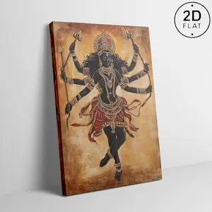 Indian Goddess Kali Meditation Wooden-Framed Canvas Wall Art - Traditional Costume, Fine Jewelry Details, Vibrant Colors - Home Decor for Meditation Room, Living Room