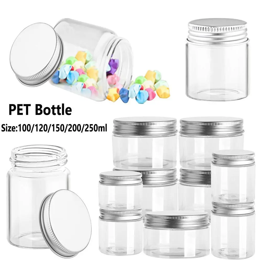 SKYPRO 10Pcs Mini Clear PET Containers  with Aluminum Screw Lids, Refillable Plastic Jars for Essential Oils, Salves, Powders & Travel Makeup sohochic