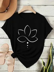 Spring Summer Mandala Floral Print T-Shirt, Fashionable Comfortable Casual Tee, Daily Wear, Trendy Graphic T-Shirt for Women