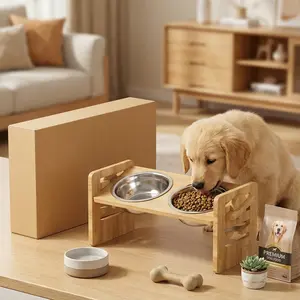 Elevated Dog Feeding Bowl with 2 Stainless Steel Bowls, Adjustable Height for Small Medium Large Dogs, 6 Height Options for Comfort