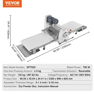 VEVOR Commercial Dough Sheeter Machine, 19.7-Inch Reversible Puff Pastry Sheeter and Fondant Roller, Electric Dough Roller 0-1.4 Adjustable Thickness, Folding Dough Sheeter for Bakeries, Pastries