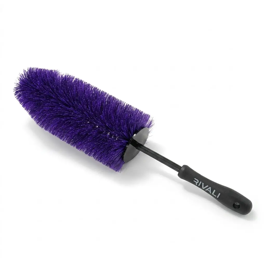 Rivali Car Care Professional Plastic Wheel Brush - Scratch-Free Deep Cleaning Brush for Wheels, Rims & Tires - Soft Durable Bristles with Long Handle, Purple