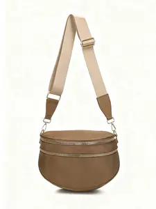 Niche design semicircular shape, vintage, minimalist double zipper design for layered storage, casual daily practical waist bag, casual bum bag, Zipper Fanny Pack, Fashion waist packs, suitable for daily commuting, shopping, travel, etc.