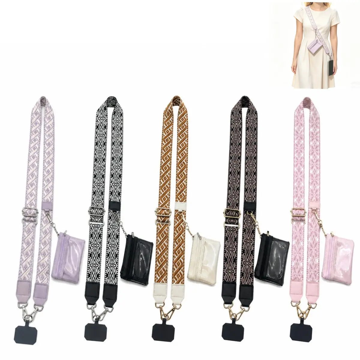 Women's Nylon Clip-and-Go Phone Lanyard Crossbody Wallet - Transparent Front ID & Card Window, Adjustable Anti-Theft Cellphone Wallet with Removable Wrist Strap, Travel Cruise Essential, Phone Accessories for Women