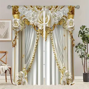 2 pieces of high-definition digital platinum rose imperial pattern printed curtains. Filtered, fade-resistant, washable by hand and machine, suitable for bedroom and living room home decoration Window Curtain Window Drapes Home Decorative Curtain