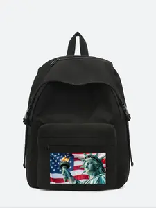 Customizable American Flag and Stars Print Backpack, Lightweight Large Capacity Bag with Adjustable Straps, Patriotic Gift for Work Travel Outdoor