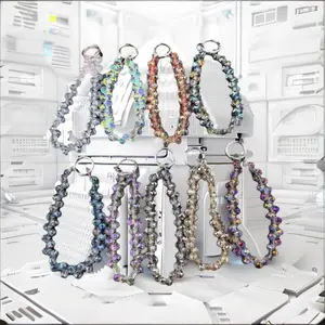 Transparent Stylish Glitter Crystal Bead Pendant Detachable Crystal Bead Keychain Colorful Phone Strap Women Girls