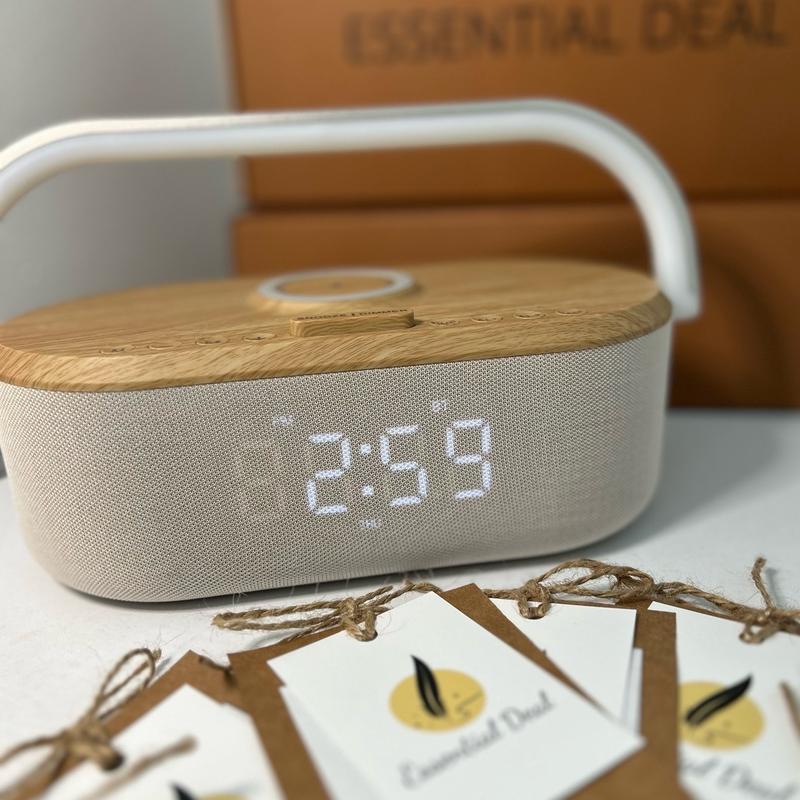 Essential deal 2024 New innovative multifunctional Digital Alarm Clock,wireless speaker, night light, white noise machine and wireless charger