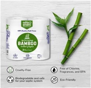 Nature's Greatest 100% Bamboo & Sugarcane Toilet Paper – 2-Ply, 300 Sheets per Roll, 4 Rolls – Eco-Friendly, Tree-Free, Biodegradable, Fragrance-Free, BPA-Free