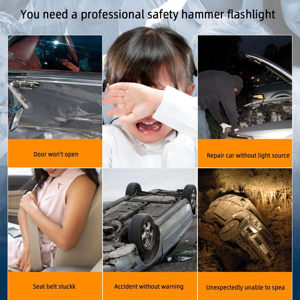 Car Safety Hammer Multifunctional Charging Power Work Light Emergency Fire Self-rescue Breaking Window Self-defense Flashlight