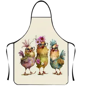 Elegant Glasses Chicken Pattern Apron, 1 Count Polyester  Kitchen Apron for Cooking, Christmas Gift, Winter Apron for Women,Christmas Decorations,Nails Design Tool,Kitchen Accessory,Garden Accessory, Funny Apron