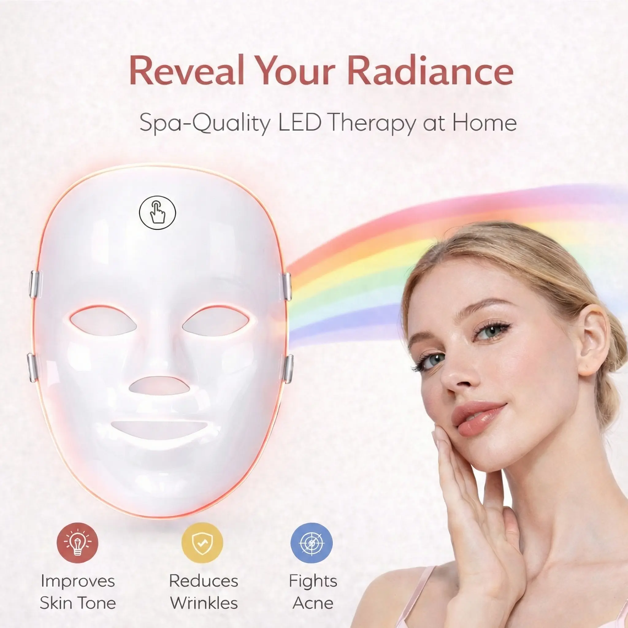 7-Color LED Red Light Therapy Facial Mask - Gentle, Cordless Rechargeable Photon Skin Rejuvenation Device for Skin Repair, Travel-Size Daily Skincare, Ideal Gift for Women
