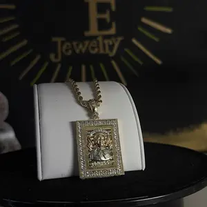 Mid Size Gold Plated Jesus Mal Verde Necklace with 24 Inch 4mm Rope Chain for Men CE Jewelry