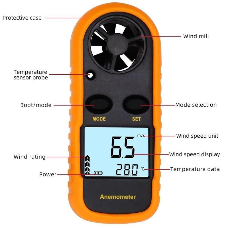 Professional Digital Anemometer Thermometer: High-Precision Portable Wind Speed Meter, Waterproof & Shockproof with LCD Backlight, Fast Measurement 0-30m/s & -10 to 45°C, Multi-Function Tool for Engineers, Electricians, Indoor & Outdoor Use