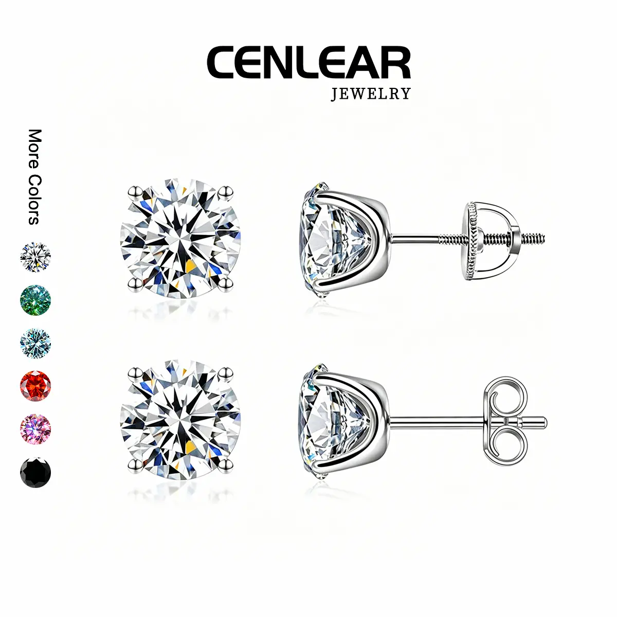 CENLEAR 14K Gold-Plated Moissanite Stud Earrings, Unisex, Screw/Butterfly Clasp, Lab-Grown Moissanite, Perfect Birthday, Mother'S Day, Valentine'S Day, Christmas Gift, Or Wedding Set