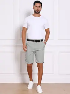 INSPIRE CHIC Men's Linen Texture Short Pants Above Knee with Pockets Formal Shorts