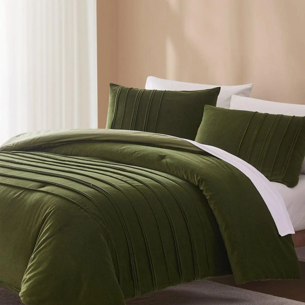 Lush Decor x Chuks Collins Pleated Groove Velvet Comforter Set - 3-Piece Bedding with Crisp Pleats & Luxurious Soft Velvet for Every Season