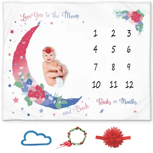 Baby Milestone Blanket - "Love You to the Moon and Back" Monthly Milestone Blanket for Boys and Girls, Soft Fleece, 50x40 Inches, Floral Moon Design
