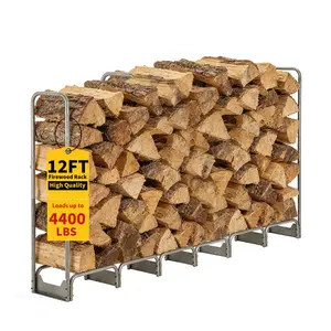 Garvee 12FT Heavy Duty Steel Firewood Rack with Waterproof 600D Oxford Cover, Indoor Outdoor Log Storage Rack, Sturdy Wood Pile Holder Organizer for Fireplace, Patio, Fire Pit, Backyard