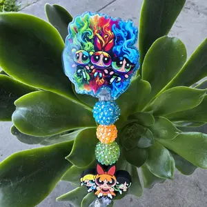 PPG Retractable Badge Reel with Colorful Beads and Character Charms for Easy Access and Stylish Wear