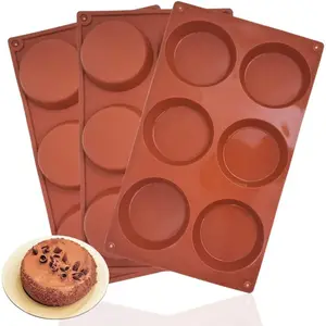 3 Packs 6 Cavity Large Round Disc Candy Silicone Molds,  Non-Stick Baking Molds, Mousse Cake Pan for French Dessert, Pie, Candy, Soap, Dia 3.1 Inch- Reddish