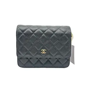 Pre-owned CHANEL HZ8 Classic WOC Chain Lucky Bag, Black & Gold, Litchi Leather 70829