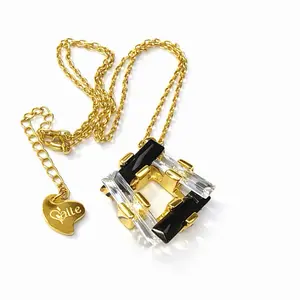 Maite Jewelry Gold-Plated Cubic Zirconia Necklace GN103 - 18" with Extension, Large Round Stone, Versatile for Women's Fashion