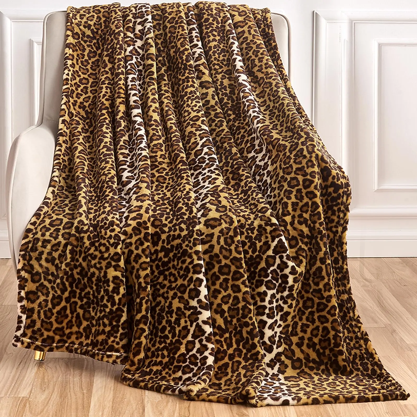 Edenleaf Leopard Print Blanket Fleece Throw for Bed Sofa Travel and Camping, Super Soft Cozy Fluffy Plush Cheetah Print Blanket for All Seasons 60"x80" (Dark Brown)