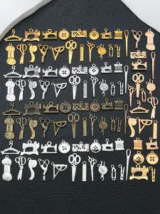100pcs Antique Sewing Series Ruler Scissors Charm, Vintage Metal Pendant for Jewelry Making, DIY Earrings Necklace Supplies, DIY with Charms