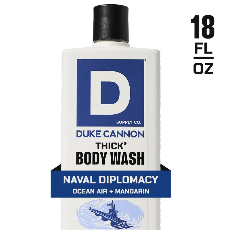 Duke Cannon THICK High-Viscosity Body Wash for Men – Naval Diplomacy, Ocean Air and Mandarin Scent, Superior Lather and Natural Exfoliate, Premium Ingredients, Body Care Daily Cleanser, Sensitive Skin Friendly, 18 Fl oz