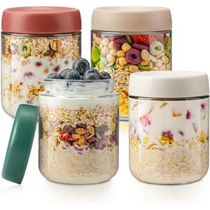 4 Set 16oz Glass Overnight Oats Containers with Lids Oatmeal To Go Chia Seed Pudding Baby Food Jars
