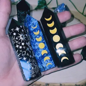 Etched Natural Sodalite & Black Obsidian Crystal Towers