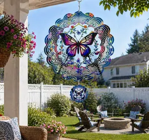 Wind Spinner 12 inch 3D Windmill for Garden Decor with Symbolic Animal Motifs and 3D Ribbon Effect for Balconies Patios and Yards( Battery NOT Included)