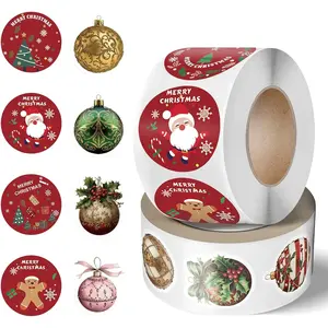 1000 count Christmas Roll Stickers Merry Christmas  Bow Balls Round Adhesive Envelope  Xmas Label Tag Seal Stickers for Party Supplies DIY Scrapbook Gifts Decorations