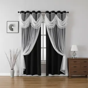 1pc European Embroidered Blackout Curtains, 100% Light Blocking Drapes for Balcony Bedroom Living Room Office Window Decoration