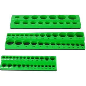 3Pcs SAE Magnetic Socket Organizer Set, 68 Slots 1/4 3/8 1/2 Inch Heavy Duty Plastic Magnetic Socket Holder Anti-Scratch Backing Strong Magnetic Tool Storage Rack for Garage Workshop Metal Surface Tool Arrangement